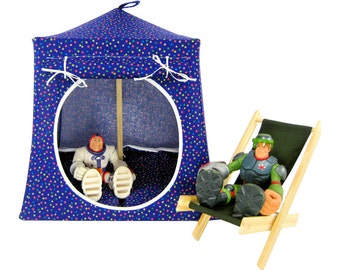 Toy Pop Up Tent, Sleeping Bags, Dark Purple, Colored Dot Print Fabric for Action Figures, Stuffed Animals, Dolls