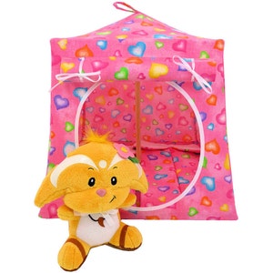 Toy Pop Up Tent, Sleeping Bags, Pink, Heart Print Fabric for Stuffed Animals, Dolls image 1