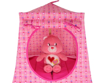 Toy Pop Up Tent, Sleeping Bags, Light Pink, Small Flower Print Fabric for Dolls, Stuffed Animals