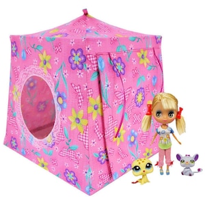 Toy Pop Up Tent, 2 Sleeping Bags, Pink, Butterfly & Flower Print Fabric for Dolls, Stuffed Animals