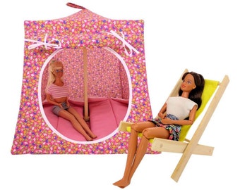 Toy Pop Up Tent, Sleeping Bags, Pink, Small Flower Print Fabric for Dolls, Stuffed Animals