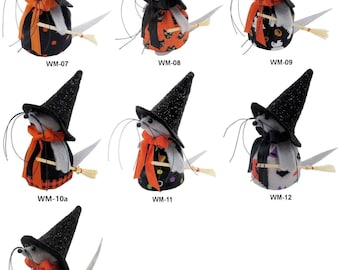Witch Mouse with Broom, Choice of Fabrics, Halloween Decor, Handmade