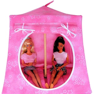 Toy Pop Up Tent, 2 Sleeping Bags, Light Pink, Silver Sparkling Star Print for Dolls, Stuffed Animals