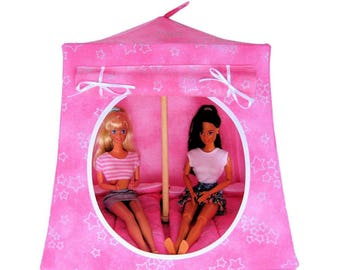 Toy Pop Up Tent, Sleeping Bags, Light Pink, Silver Sparkling Star Print for Dolls, Stuffed Animals