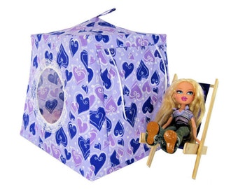 Toy Pop Up Tent, Sleeping Bags, Purple, Heart Print Fabric for Dolls, Stuffed Animals