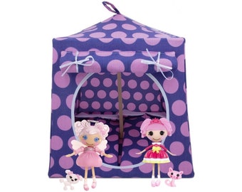 Toy Pop Up Tent, Sleeping Bags, Purple, Large Dot Print Fabric for Dolls, Stuffed Animals