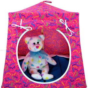 Toy Pop Up Tent, 2 Sleeping Bags, Pink, Zig Zag Print Fabric for Stuffed Animals, Dolls
