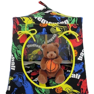 Toy Pop Up Tent, 2 Sleeping Bags, Black, Basketball Print Fabric for Stuffed Animals, Dolls, Action Figures