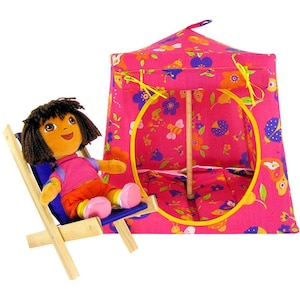 Toy Pop Up Tent, 2 Sleeping Bags, Pink, Flower & Butterfly Print Fabric for Dolls, Stuffed Animals