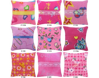 Pink Tooth Fairy Pillows with Pocket, Choice of Heart, Barbie, Flower, Kitty, Star Print Fabrics for Girls