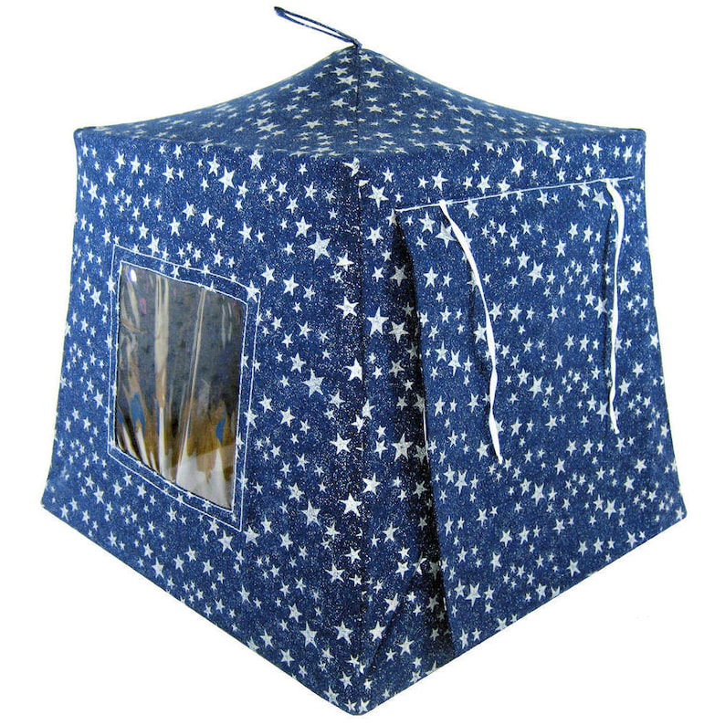 Toy Pop Up Tent navy blue silver sparkling star print fabric for action figures Sleeping Bags stuffed animals or dolls