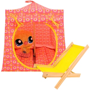 Toy Pop Up Tent, 2 Sleeping Bags, Pink, Daisy Print Fabric for Stuffed Animals, Dolls