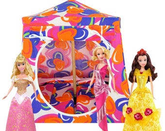 Toy Pop Up Tent, 2 Sleeping Bags, Multicolor, Heart Print Fabric for Dolls, Stuffed Animals