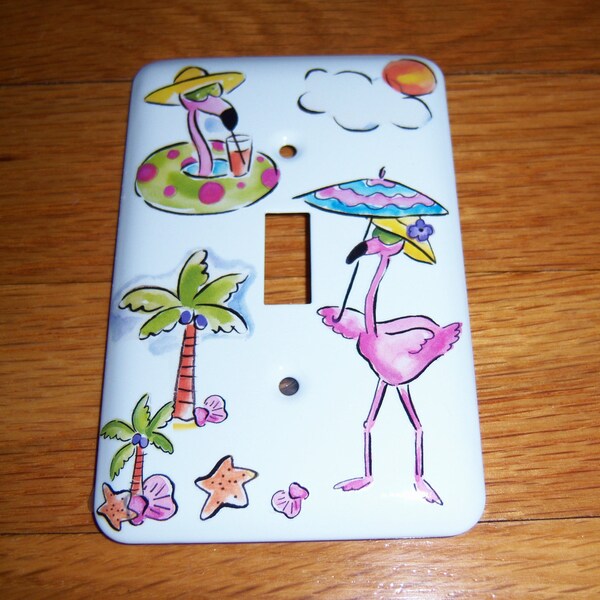 Pink flamingos steel single lightswitch cover