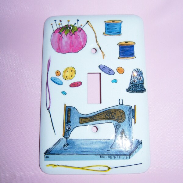 Sewing themed steel single light switch cover - swarovski crystals