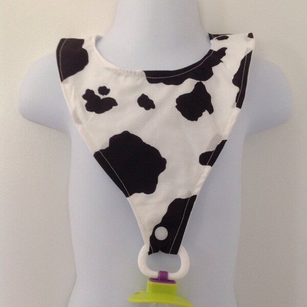 Cow Print Inspired Baby Bib with Pacifier Holder