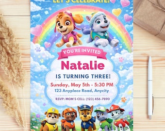 Editable Paw-ty Birthday Invitation Template, Kids Party Invitation, Puppy Patrol Pup Boys & Girls invitation, Instant Download