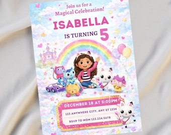 Editable Gabbys Dollhouse Birthday Invitation Gabby's Kids Birthday Pandy Template Printable Digital Download