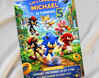 Editable Sonic Birthday Invitation: Super Hedgehog Party, Editable Canva Template, Digital download