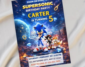 Sonic Birthday Invitation, Sonic Party Invite, Editable Canva Template, Digital Download
