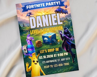 Editable Fort Game Birthday Invitation, Gamer Party Invite, Battle Royale Theme Invitation, Instant Download
