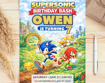 Sonic Birthday Invitation, Sonic Theme Party Invite, Editable Birthday invitation, Digital Canva instant Download