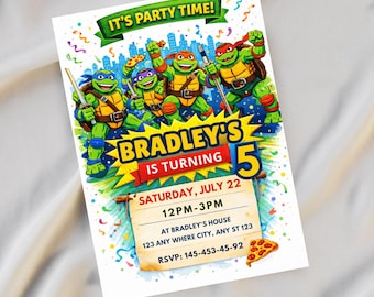 Ninja Turtles Birthday Invitation, Editable Karate Invite, Canva Template, Digital Download