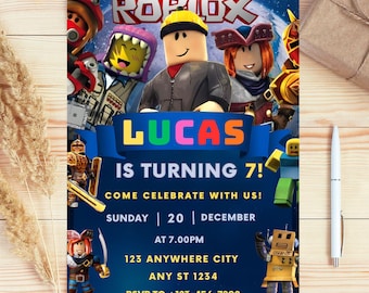 Roblox Invitation, Roblox Invite, Game Party, Roblox Boys Birthday Invitation Template, Game Birthday