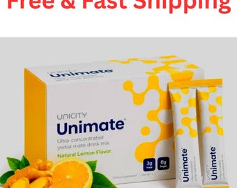 Mezcla para bebida Unicity Unimate sabor limón / Bebida energética natural de yerba mate / 30 sobres individuales / Bebida diaria para el bienestar / Concentración y metabolismo