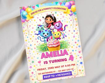 Printable Gabby's Dollhouse Birthday Invitation Editable Gabby's Kids Birthday Party Template Editable Digital Download Girl Birthday Invite