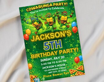 Ninja Turtles Birthday Invitation, Editable Karate Invite, Canva Template, Digital Download