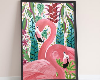 2 Flamingos Giclee Fine Art Archival Print /Matte Paper Print/ Ready to Hang Canvas