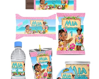 Baby Moana Party Favor Template Bundle - 6 bearbeitbare Designs - Sofortdownload