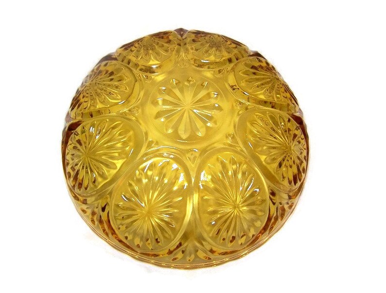 Amber Pressed Glass Serving Bowl 1970s Anchor Hocking Star and Cameo Retro Dining