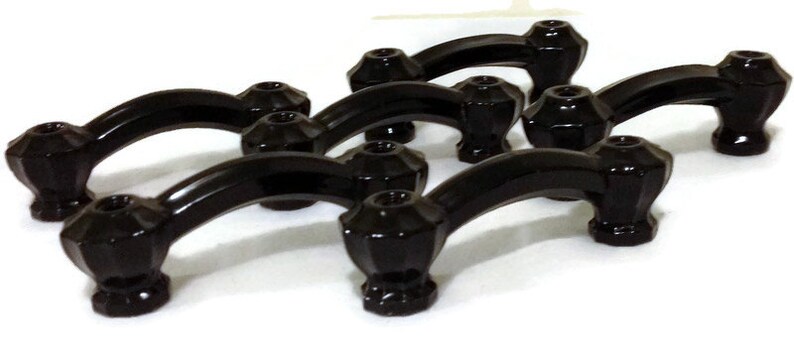 Antique Faceted Drawer Pulls Black Glass Dramatic Handles Set Etsy
