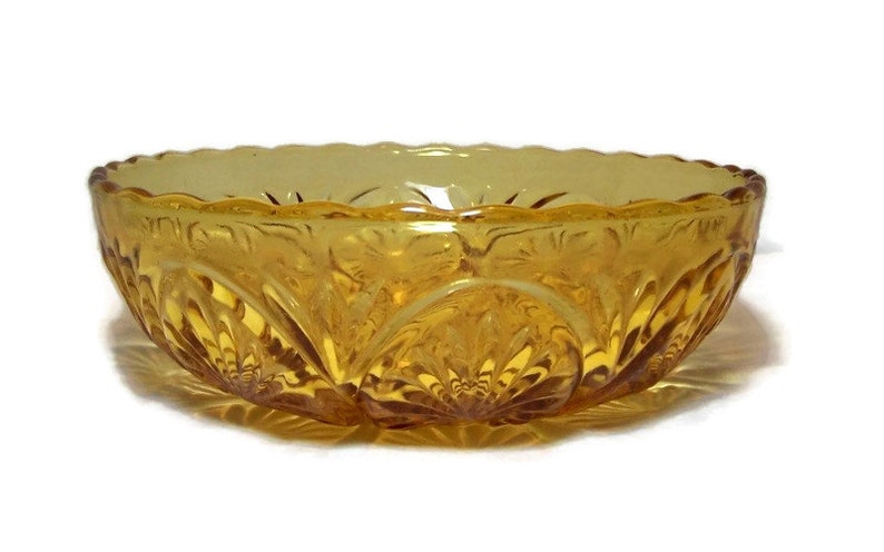 Amber Pressed Glass Serving Bowl 1970s Anchor Hocking Star and Cameo Retro Dining