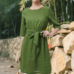 Vintage Inspired Linen Maxi Dress: Cotton-Linen Blend with Belt
