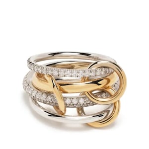 14k Gold-Plated and Sterling Silver Stacking Ring – Bold Two-Tone Linked Statement Ring, Unique Quadruple Band Design