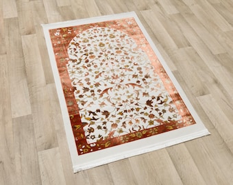 Floral Turkish Prayer Rug: Elegant Mihrab Design - Made in Türkiye