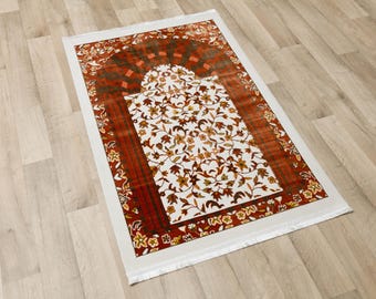 Kwiatowy turecki dywanik modlitewny: elegancki wzór Mihrab - wyprodukowany w Türkiye