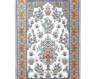 Turkish Prayer Rug, Soft Muslim Prayer Mat, Ottoman Floral Design
