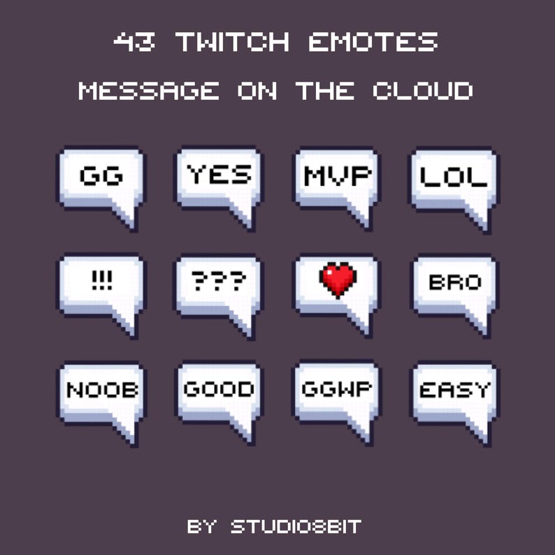 43 Pixel Twitch Emotes Bundle | Chat Messages, Gaming Reactions ...