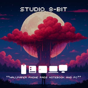 &quot;Pixel Art Fantasy 8-Bit &quot;&quot;Crimson Moonscape&quot;&quot; Wallpaper / Bildschirmhintergrund für Handy, Tablet, Laptop, PC.&quot;