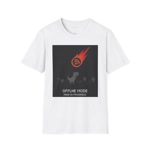 Offline Mode T-Shirt: Funny Pixel Art Dino, Tech Humor Gift