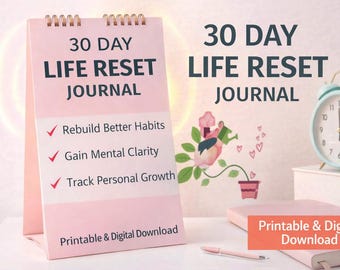 30 Day Life Reset Journal | Self Improvement, Mindfulness, Goal Tracker/ Planner (Digital Download)