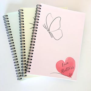 Cute, A5, Lined, Spiral bound Notebook - Love Flutters, butterfly design in pink (Stationery Design Jellyfish)