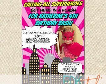 Superhero birthday party invitation Girl Superhero Pj Masks