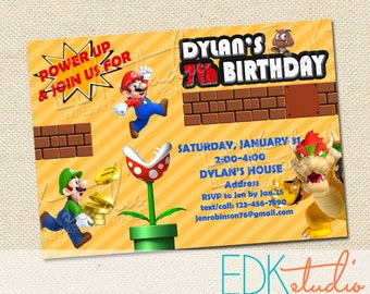Invitación de Super Mario Mario Mario Bros Mario fiesta de cumpleaños