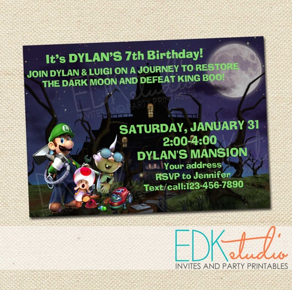 Luigi S Mansion Invitation Super Mario Birthday Luigi Etsy Luigi S Mansion Invitation Super Mario Birthday Luigi Etsy