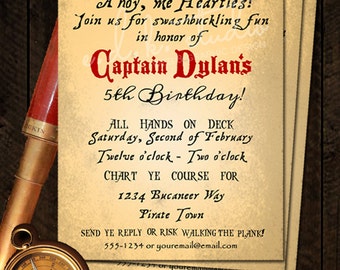 Invitación a la Fiesta Pirata, Goonies, Invitación de Halloween, pirata vintage, Fiesta de cumpleaños, Piratas del Caribe, invitación digital, papel viejo